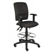 Nicer Interior Multi-Function Fabric Drafting Stool with Adjustable Arms - Black-Upholstered In black fabric with adjustable arms and a 20-Inch diameter chrome footring