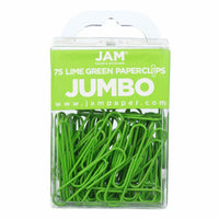 JAM Paper Colored Jumbo 2" Paper Clips - Lime Green - 2 Packs of 75-Color: Lime Green