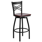 Flash Furniture HERCULES Series Black "X" Back Swivel Metal Barstool - Mahogany Wood Seat-500 lb. Weight Capacity