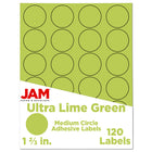 JAM Paper Circle Round Label Sticker Seals - 1-2/3" Diameter - Ultra Lime Green - 120 Pack -English only packaging