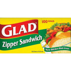 Glad Zipper Sandwich Bags, 100 Bags Pack (12623WAVE)-One 100-count box of Glad Zipper Sandwich Bags