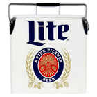 Miller Lite Retro Ice Chest Cooler with Bottle Opener 13 L (14 qt) - White and Blue-13L (14 qt) capacity