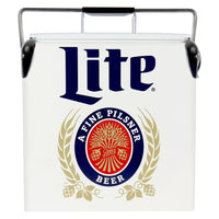 Miller Lite Retro Ice Chest Cooler with Bottle Opener 13 L (14 qt) - White and Blue-13L (14 qt) capacity