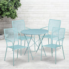30'' Round Sky Blue Indoor-Outdoor Steel Folding Patio Table Set with 4 Square Back Chairs [CO-30RDF-02CHR4-SKY-GG]-Set Includes Folding Table and 4 Chairs