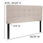 Flash Furniture Bedford Tufted Upholstered Full Size Headboard - Beige Fabric-Black Metal Stands with Adjustable Bed Rail Slots
