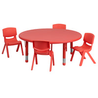 Flash Furniture 45" Round Plastic Height Adjustable Activity Table Set with 4 Chairs - Red-Multipurpose Kids Table Set