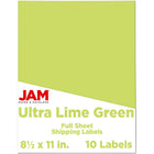 JAM Paper Full Page Sticker Paper Shipping Labels - 8-1/2" x 11" - Ultra Lime Green - 10 Pack -English only packaging