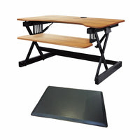 Rocelco 32" Adjustable Sit/Stand Keyboard Desk Riser with Anti Fatigue Mat - Teak-No assembly required