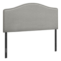Monarch Specialties 6013F Full Size Headboard - Grey Linen-Upholstered arched top headboard in a grey linen-look fabric with chrome-finish nailhead trim