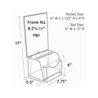 Azar Displays 17" x 7.75" x 5.5" Medium Moulded Acrylic Suggestion Box with Pocket, Clear (206007)-Dimensions: 6"H x 7-3/4"W x 5-1/2"D Lottery box, 11"H x 8-1/2"W Sign frame, 4"H x 6"W x 1-1/8"D Pocket size, 6 3/8"W x 1/2"D Slot size