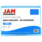 JAM Paper Plastic Envelopes with Snap Closure, Letter Booklet, 9.75 x 13, Blue Poly, 12 Pack (218S0BU)-Opening: booklet