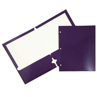 JAM Paper 2 Pocket Laminated Glossy 3 Hole Punched School Folders, Purple, 25 Pack-Purple Glossy Cardstock Folders