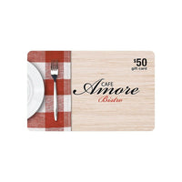 Cafe Amore Bistro $50 Gift Card-Redeemable as payment for purchases. Keep your receipt as proof of purchase. Protect the card like cash. Cannot be replaced if lost or stolen. Non-refundable. No cash value. Issued by Samba Days Experience Group Ltd. 1.888.987.2622. To check balance, visit www.sambadays.com/local. Card does not expire.