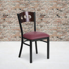 Flash Furniture HERCULES Series Black 3 Circle Back Metal Restaurant Chair - Walnut Wood Back & Burgundy Vinyl Seat - 2 Pack-Welded Joint Assembly