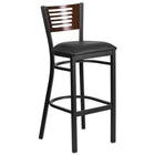 Flash Furniture HERCULES Series Black Slat Back Metal Restaurant Barstool - Walnut Wood Back, Black Vinyl Seat-500 lb. Weight Capacity