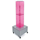 Azar Displays 40" x 8" x 8" 4-Sided Interlocking Pegboard Display Tower with Wheels, Pink (703386-PNK)-Revolves on a wheeled metal base