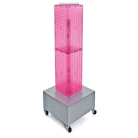 Azar Displays 40" x 8" x 8" 4-Sided Interlocking Pegboard Display Tower with Wheels, Pink (703386-PNK)-Revolves on a wheeled metal base