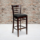 Flash Furniture HERCULES Series Ladder Back Walnut Wood Restaurant Barstools with Black Vinyl Seat - 2 Pack-Solid European Beech Hardwood Construction