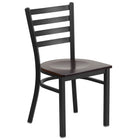 Flash Furniture HERCULES Series Black Ladder Back Metal Restaurant Chair - Walnut Wood Seat-500 lb. Weight Capacity