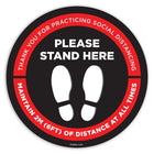 Eddie's "Please Stand Here" Anti-Slip Floor Decal - Red/Black - 8" Diameter - 2 Pack-Social Distancing / Covid-19 Decal