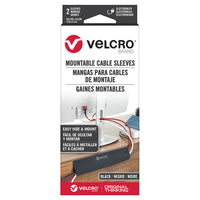 VELCRO Brand Mountable Cable Sleeves - 12" L x 5-3/4" W - Black - 2 Pack-Easily organize untidy cables & wires
