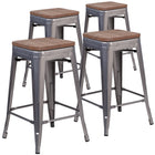 Flash Furniture 24" High Clear Coated Indoor Counter Height Stool with Back - 4 Pack-Set of 4 Stackable Industrial Style Modern Stools