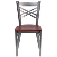 Flash Furniture HERCULES Series Clear Coated "X" Back Metal Restaurant Chair - Cherry Wood Seat-Metal Chair