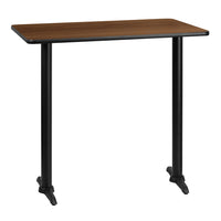 Flash Furniture 30" x 42" Rectangular Walnut Laminate Table Top with 5" x 22" Bar Height Table Bases-Bar Height Hospitality Table