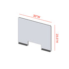 Mark Maker Modular Sneeze Guard Front - 30" W x 23.5" H panel 1/4" Clear Acrylic -2 8" aluminum bottom rails - with 4"x12" pass-Made from 1/4” clear acrylic.