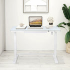 Uncaged Ergonomics Rise Up Glass Top Electric Height Adjustable Sit/Stand Desk - White-4 memory settings with one touch buttons