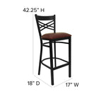 Flash Furniture HERCULES Series Black "X" Back Metal Restaurant Barstool - Burgundy Vinyl Seat-Two Curved Support Bars
