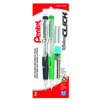 Pentel Twist-Erase Click HB Mechanical Pencils - 0.7 mm - Assorted Colours - 2 Pack-Pack includes 2 refill erasers and 12 lead refills