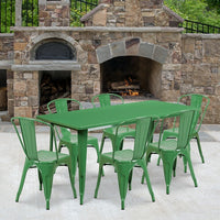 Flash Furniture 31.5'' x 63'' Rectangular Green Metal Indoor-Outdoor Table Set with 6 Stack Chairs (ET-CT005-6-30-GN-GG)-Galvanized Steel, Metal, Rubber