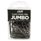 JAM Paper Coloured Jumbo Paper Clips, Large, Grey, 75 Pack (21830628)-Jumbo: 2"