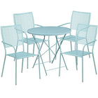 30'' Round Sky Blue Indoor-Outdoor Steel Folding Patio Table Set with 4 Square Back Chairs [CO-30RDF-02CHR4-SKY-GG]-Sky Blue Powder Coat Finish