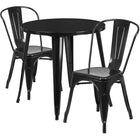 30'' Round Black Metal Indoor-Outdoor Table Set with 2 Cafe Chairs [CH-51090TH-2-18CAFE-BK-GG]-Metal Cafe Table