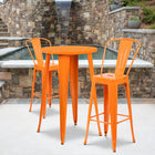 24'' Round Orange Metal Indoor-Outdoor Bar Table Set with 2 Cafe Barstools [CH-51080BH-2-30CAFE-OR-GG]-24"W x 24"D x 41"H