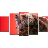 Designart Beware of the Bear, Red Canvas Art Print, 5 Panels, (PT2344-373)-Print