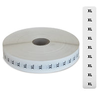 Eddie's Sizer Sticker Strips - XL - Black & White Print on Clear - 3/4"x 4-1/2"  - 1000 Per Roll-black & white print on clear