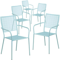 Flash Furniture Commercial Grade Indoor-Outdoor Steel Patio Arm Chair with Square Back - Sky Blue-Set of 5 Outdoor Patio Chair