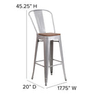 Flash Furniture 30" High Silver Metal Barstool with Back & Wood Seat-Floor Protector Plastic Glides
