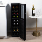 Koolatron 18 Bottle Slim Dual Zone Wine Cooler, 1.9 cu. ft (53L) Freestanding Wine Fridge - Black-Temperature range of 54-66 degrees F (12-18 degrees C) in the upper zone and 46-66 degrees F (8-18 degrees C) in the lower zone