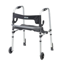 Drive Medical Clever Lite LS Rollator Walker with Seat and Push Down Brakes-Grey, Aluminum