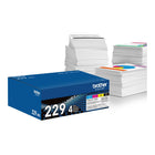 Brother TN229 Standard-Yield Toner Cartridges - Black/Cyan/Magenta/Yellow - 4 Pack-Toner produces premium, laser-quality prints in rich, sharp tones and vivid colours that won't fade or smudge