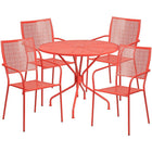 35.25'' Round Coral Indoor-Outdoor Steel Patio Table Set with 4 Square Back Chairs [CO-35RD-02CHR4-RED-GG]-Coral Powder Coat Finish