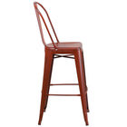 Flash Furniture 30" High Distressed Kelly Red Metal Indoor-Outdoor Barstool with Back-Curved Back with Vertical Slat