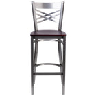 Flash Furniture HERCULES Series Clear Coated "X" Back Metal Restaurant Barstool - Mahogany Wood Seat-Metal Barstool
