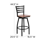 Flash Furniture HERCULES Series Black Ladder Back Swivel Metal Barstool - Cherry Wood Seat-Footrest