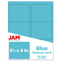 JAM Paper Laser/Inkjet Address Label - 4" x 3-3/8" - Blue - 120 Pack-English only packaging