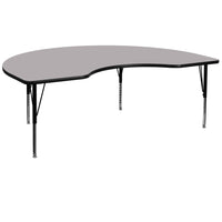 Flash Furniture 48''W x 96''L Kidney Shaped Activity Table with Thermal Fused Top and Height Adjustable Pre-School Legs, Grey-Grey Laminate